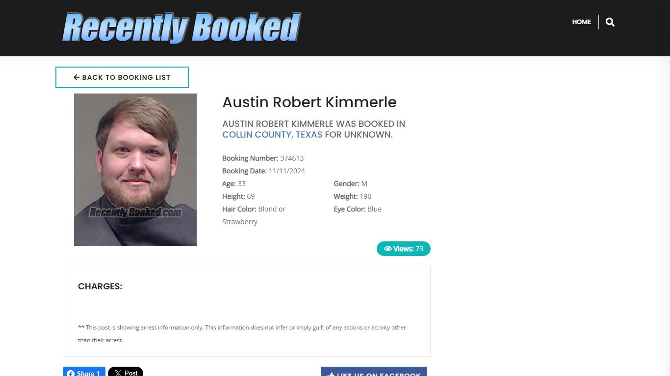 Recent Booking / Mugshot for Austin Robert Kimmerle in Collin County, Texas